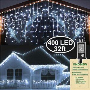 Christmas Lights Outdoor Decor 400 LED 33ft 8 Modes Curtain Fairy String Light
